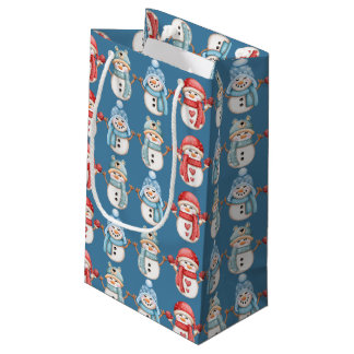 Steel Blue Snowmen Small Gift Bag Klein Cadeauzakje