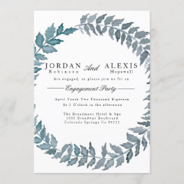 Steel Blue Vine | Waterverf Engagement Party Kaart