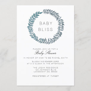 Steel Blue Vine   Waterverf krans Baby shower Kaart