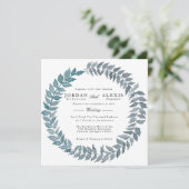 Steel Blue Vine | Waterverf krans bruiloft Kaart (Staand voorkant)