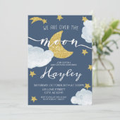 Steel Blue We zijn over het maan Baby shower Kaart (Staand voorkant)