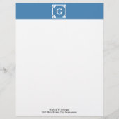 Steel Blue WhGreek Key Lijst #2 Initiaal Monogram Persoonlijk Briefhoofd (Voorkant)
