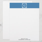 Steel Blue WhGreek Key Lijst #2 Initiaal Monogram Persoonlijk Briefhoofd (Voorkant / Achterkant)