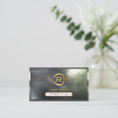 Steel Border Gold Monogram Lawyer Visitekaartje (Staand voorkant)