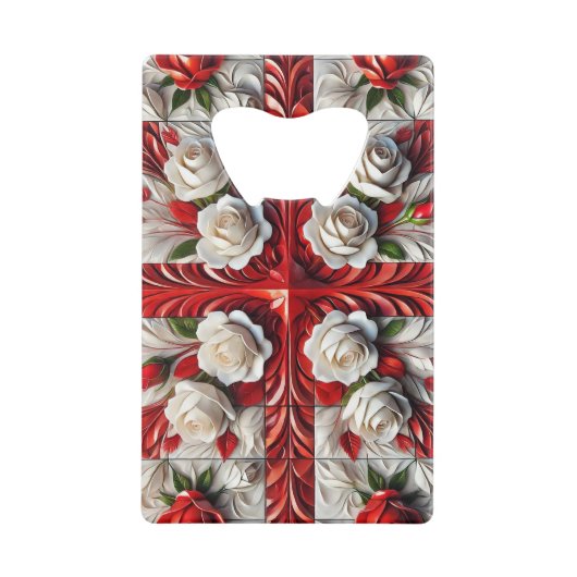 Steel Bottle Opener met Engelse Rozen Creditkaart Flessenopener (Voorkant)