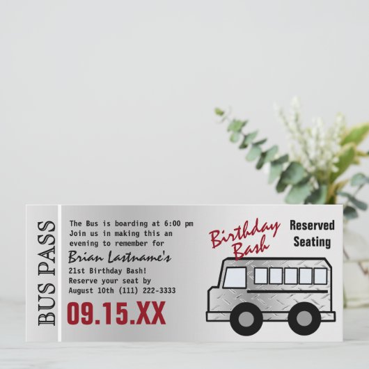 Steel Design 21ste verjaardag Party Bus Pass Kaart (Staand voorkant)