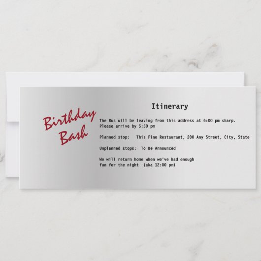 Steel Design 21ste verjaardag Party Bus Pass Kaart (Achterkant)