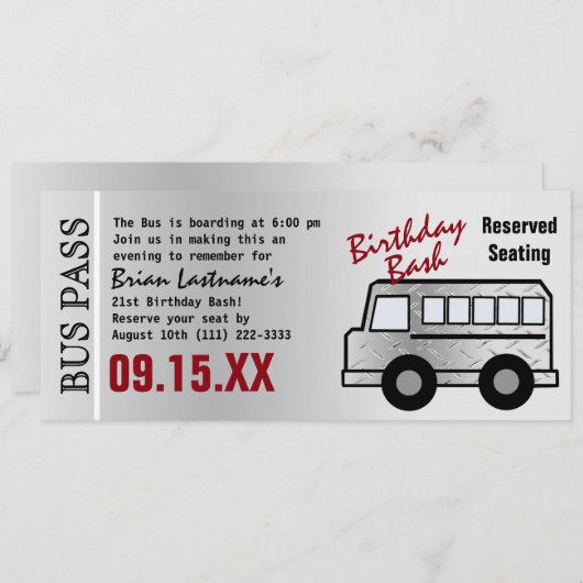 Steel Design 21ste verjaardag Party Bus Pass Kaart (Voorkant / Achterkant)