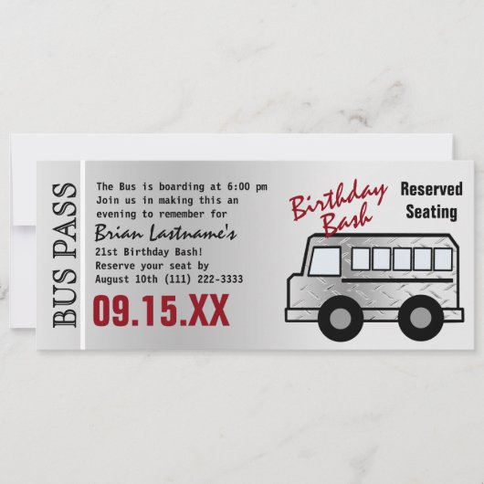 Steel Design 21ste verjaardag Party Bus Pass Kaart (Voorkant)