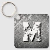 Steel diamond plate custom monogram metal sleutelhanger (Voorkant)