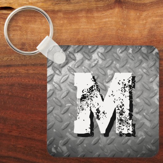 Steel diamond plate custom monogram metal sleutelhanger (Voorkant)