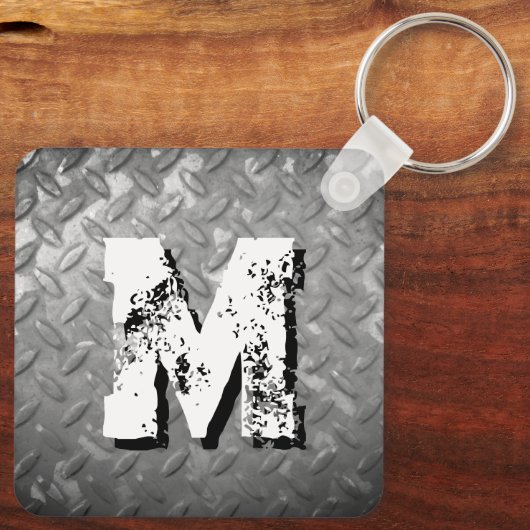 Steel diamond plate custom monogram metal sleutelhanger (Achterkant)