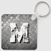Steel diamond plate custom monogram metal sleutelhanger (Achterkant)
