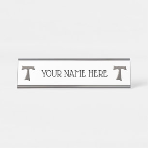 Steel Gray Look Franciscan Tau Cross Bureau Naambordje