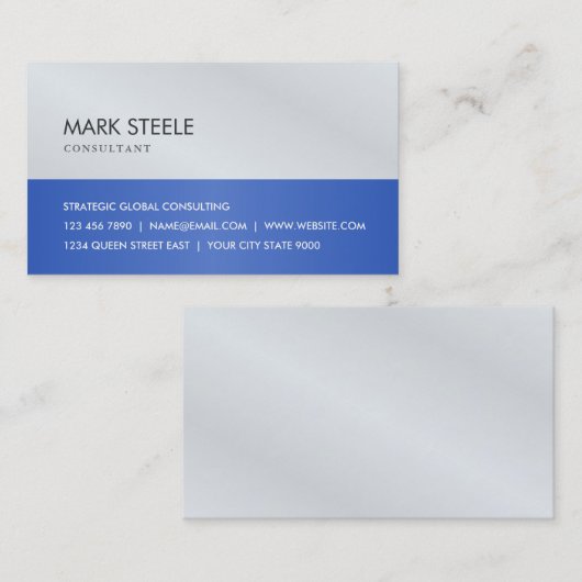 Steel Grey and Royal Blue Simple en Elegant Visitekaartje (Voorkant / Achterkant)