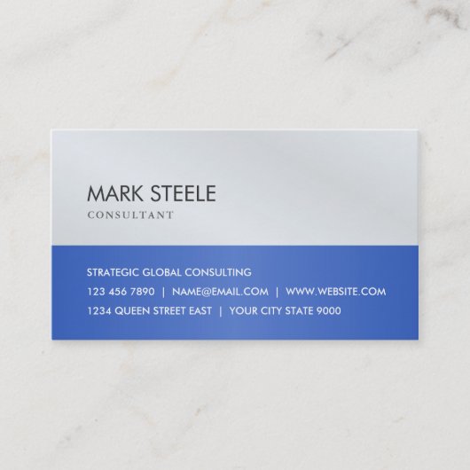 Steel Grey and Royal Blue Simple en Elegant Visitekaartje (Voorkant)
