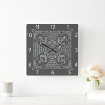 Steel Grey Crochet Chart Square Wall klok