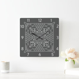 Steel Grey Crochet Chart Square Wall klok