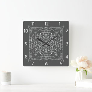 Steel Grey Crochet Chart Square Wall klok