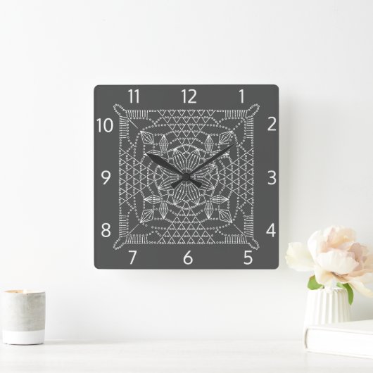 Steel Grey Crochet Chart Square Wall klok (Huis)