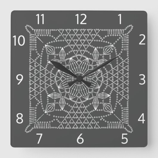 Steel Grey Crochet Chart Square Wall klok (Voorkant)