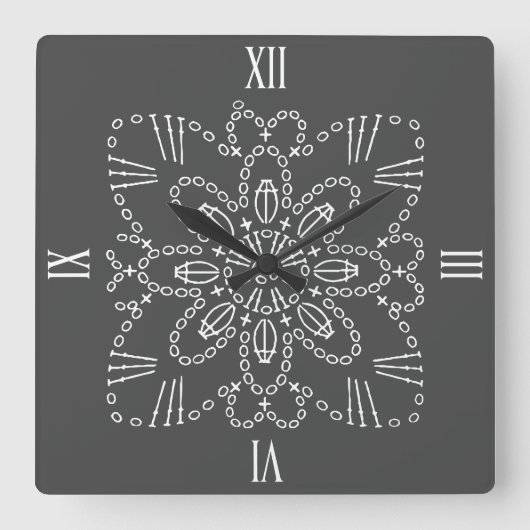 Steel Grey Crochet Chart Square Wall klok (Voorkant)