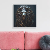 Steel King: De majestueuze metalen leeuw Canvas Afdruk (Insitu (Woonkamer))