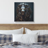 Steel King: De majestueuze metalen leeuw Canvas Afdruk (Insitu (Slaapkamer))