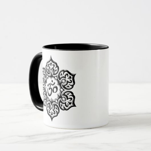 Steel Lotus Flower Om Design - zwart Mok (Voorkant links)