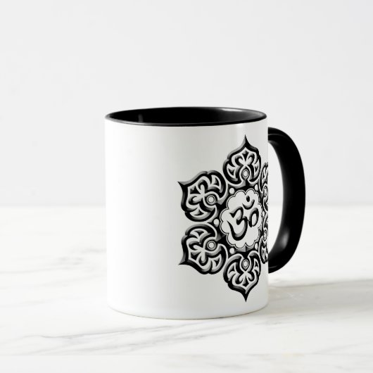 Steel Lotus Flower Om Design - zwart Mok (Voorkant rechts)