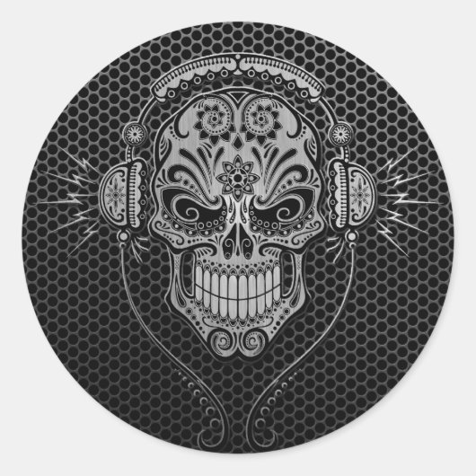Steel Mesh DJ Sugar Skull Ronde Sticker (Voorkant)