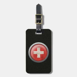 Steel Mesh Swiss Flag Disk Graphic Bagagelabel