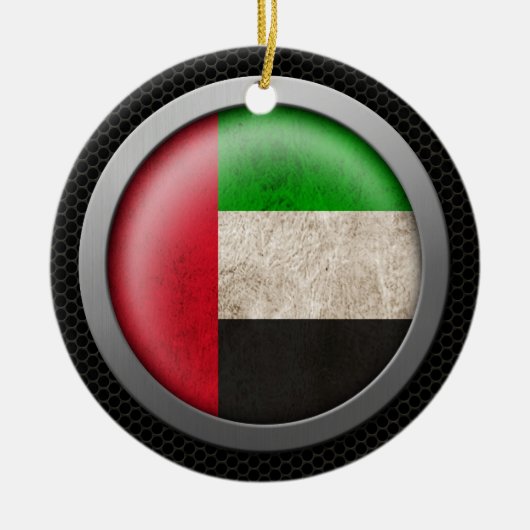 Steel Mesh United Arab Emirates Flag Disk Graphic Keramisch Ornament (Voorkant)