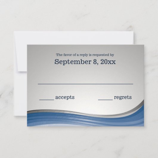 Steel Wave Blauw en Zilver Respons RSVP Kaartje (Voorkant)