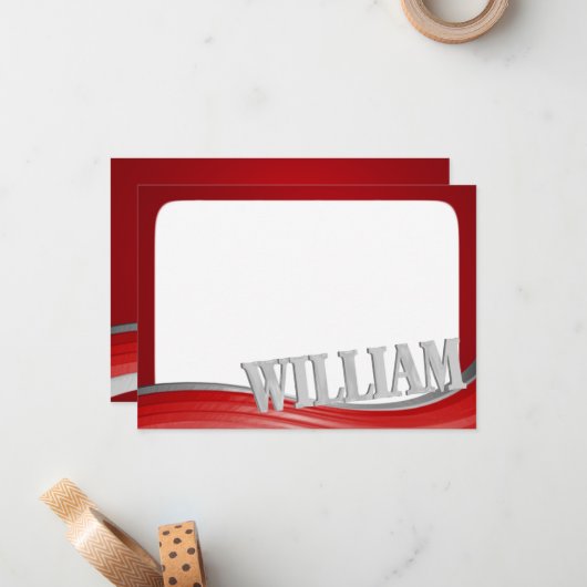 Steel Wave Red met de naam William Flat Note Notitiekaartje (Voorkant / Achterkant in situ)