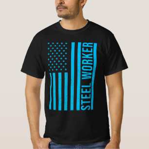 Steel Worker Blue Flag Patriotic T-shirt