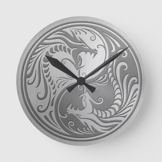 Steel Yin Yang Dragons Ronde Klok (Voorkant)