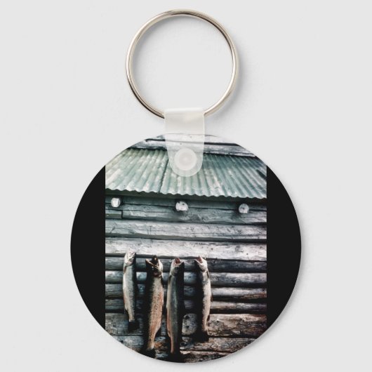 Steelhead-forel of regenboogforel die aan zij hang sleutelhanger (Voorkant)