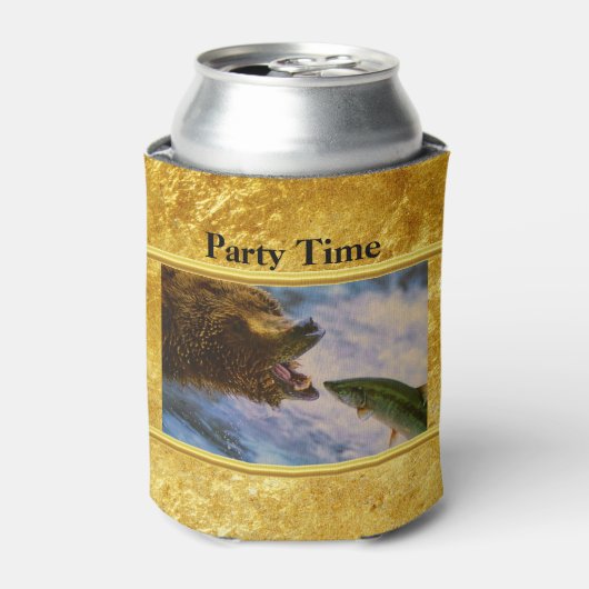 Steelhead zalm die in grizzly beren mond springt blikjeskoeler (Blikje Voorkant)