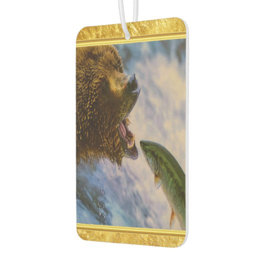 Steelhead zalm die in grizzly beren mond springt luchtverfrisser (Links)