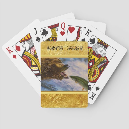 Steelhead zalm die in grizzly beren mond springt speelkaarten (Achterkant)