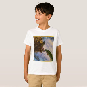 Steelhead zalm die in grizzly beren mond springt t-shirt