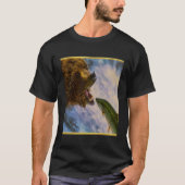 Steelhead zalm die in grizzly beren mond springt t-shirt (Voorkant)