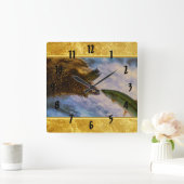 Steelhead zalm die in grizzly beren mond springt vierkante klok (Huis)