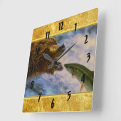 Steelhead zalm die in grizzly beren mond springt vierkante klok (Hoek)