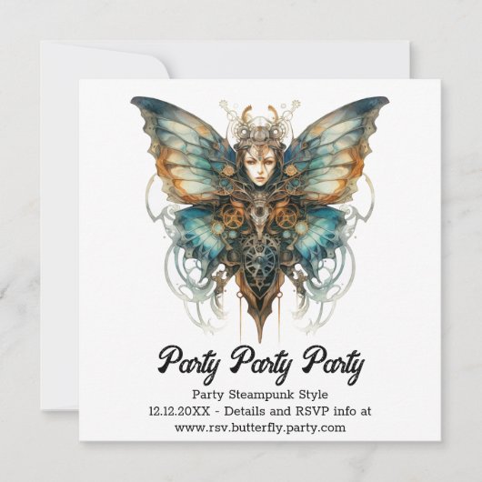 Steelswift Pauwvlinder Steampunk Bruiloft Aankondiging (Voorkant)