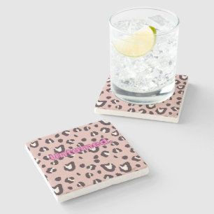Steen coaster roze dierprint stenen onderzetter