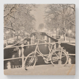 Steen Onderzetter Amsterdam in de sneeuw