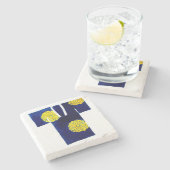 Steen onderzetter met blauw en gouden nagajuban (Zijkant)