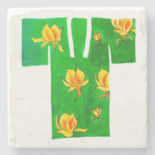 Steen onderzetter met groen en gouden nagajuban (Voorkant)